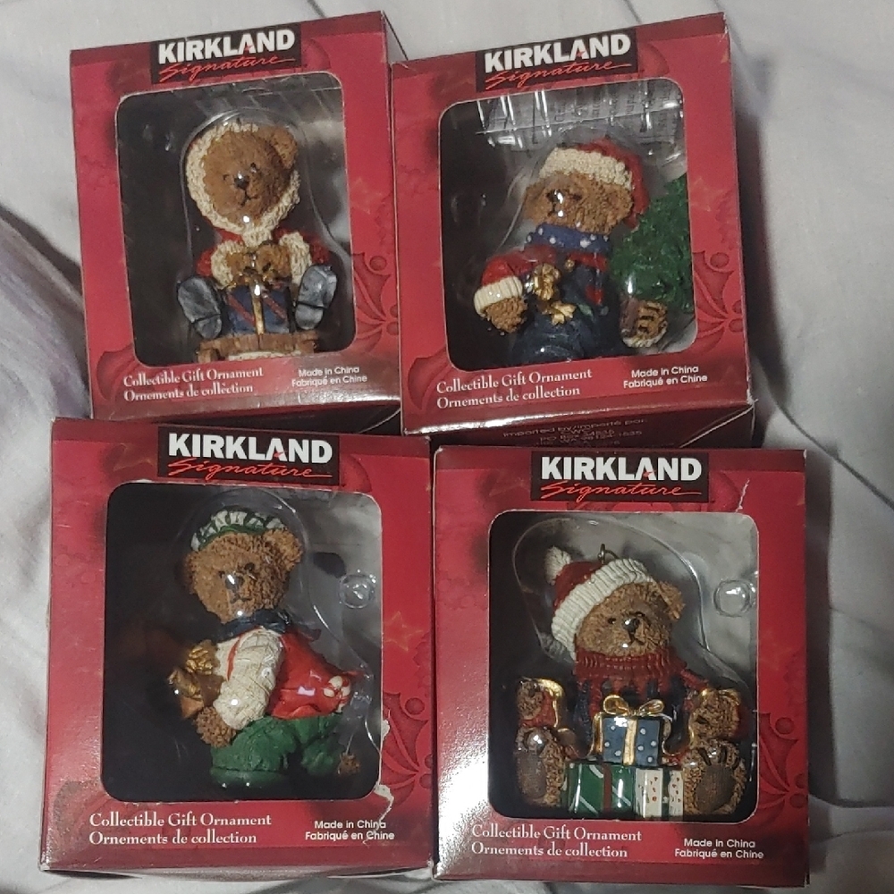 4 Kirkland Signature Festive Bear Ornaments - Red and Green